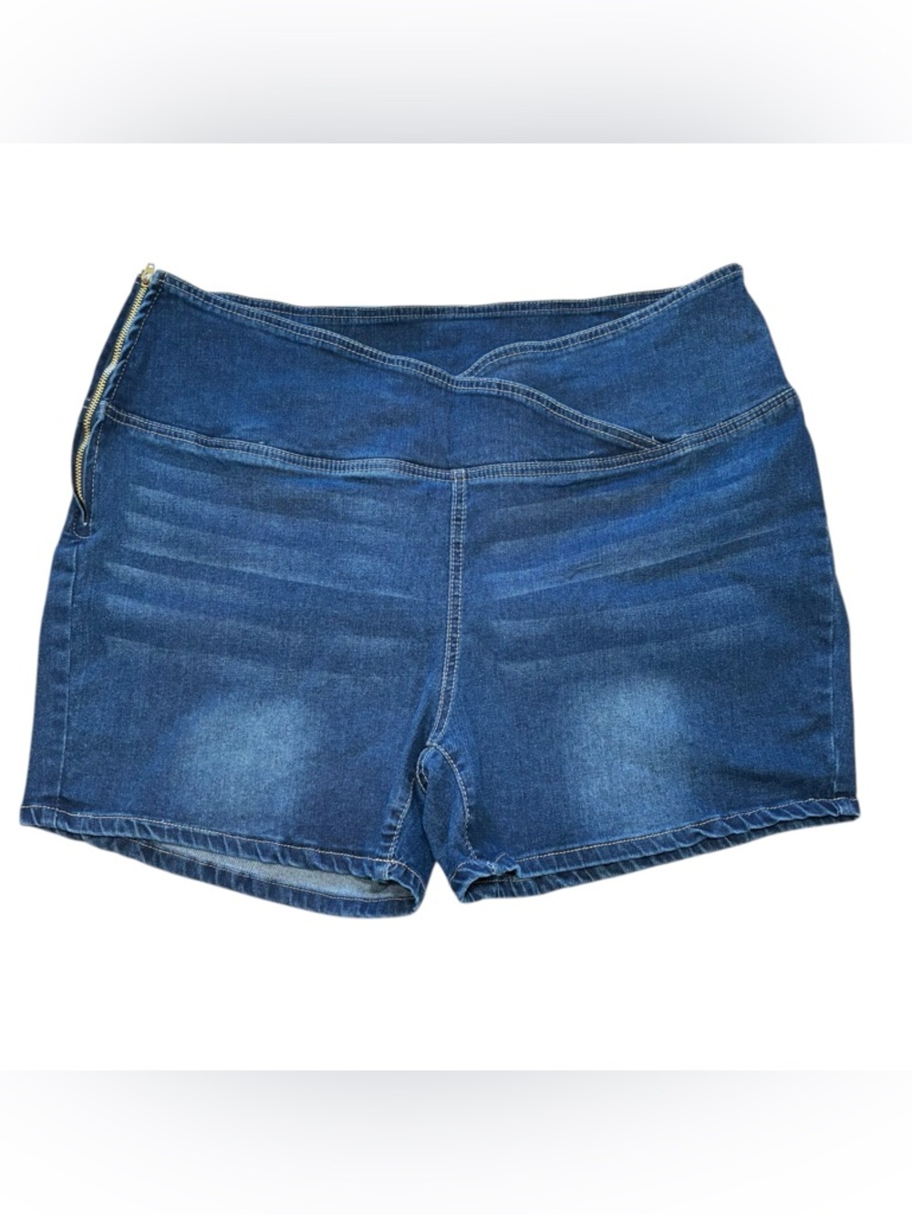SHEIN Curve Hi Rise Side Zip Denim Shorts